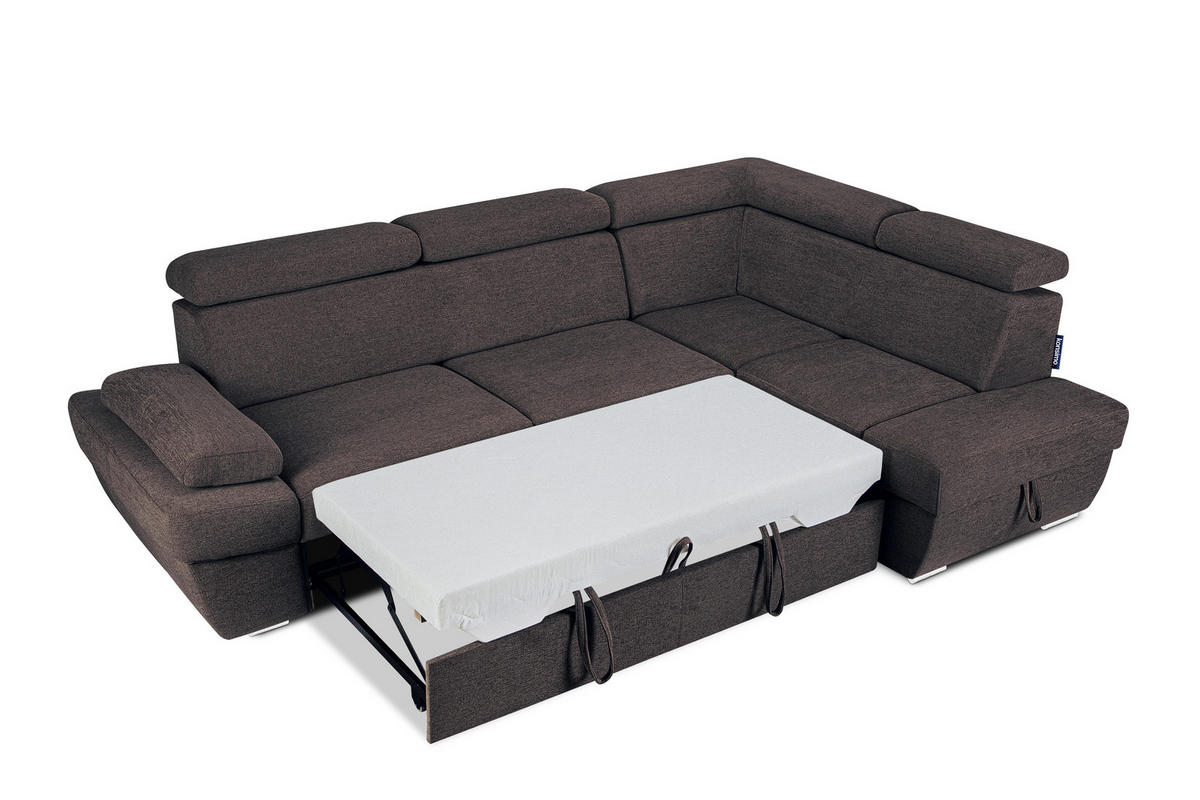 SCHLAFECKSOFA RATLO rechts 4/5-Sitzer mit Bettkasten in Lederoptik, grau - Silberfarben/Schwarz, Textil (270/190cm) - KONSIMO®