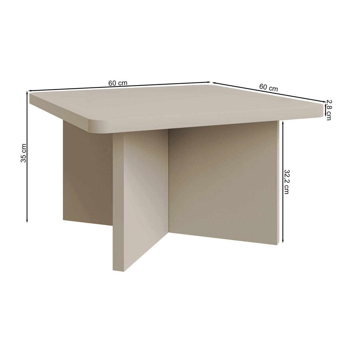 COUCHTISCH Qubeo kaschmirgrau 60 cm - Taupe, Holzwerkstoff (60/60/35cm) - Selsey
