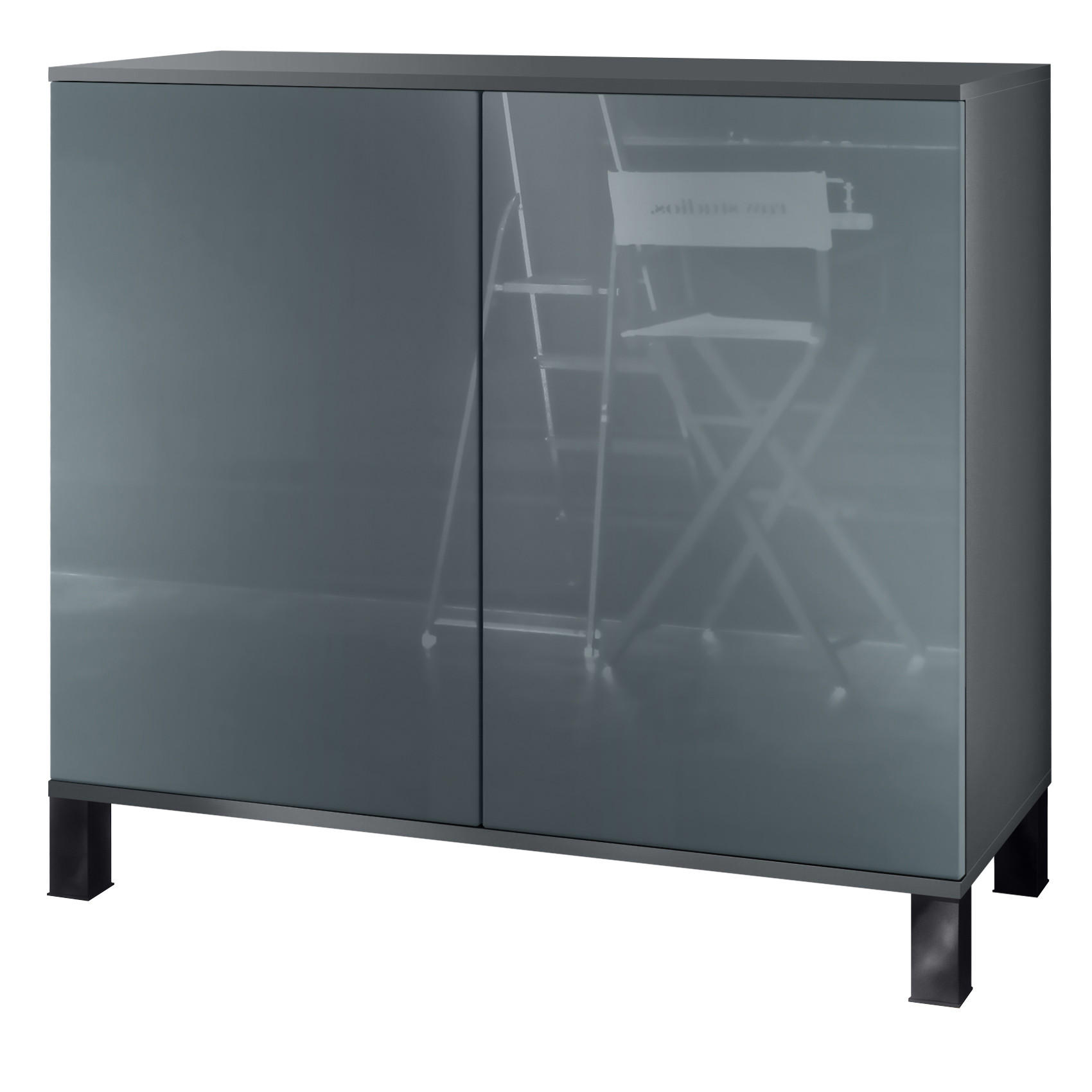 KOMMODE Skadu Grau Hochglanz - Grau, Holzwerkstoff (92.5/84.5/35cm) - Vladon