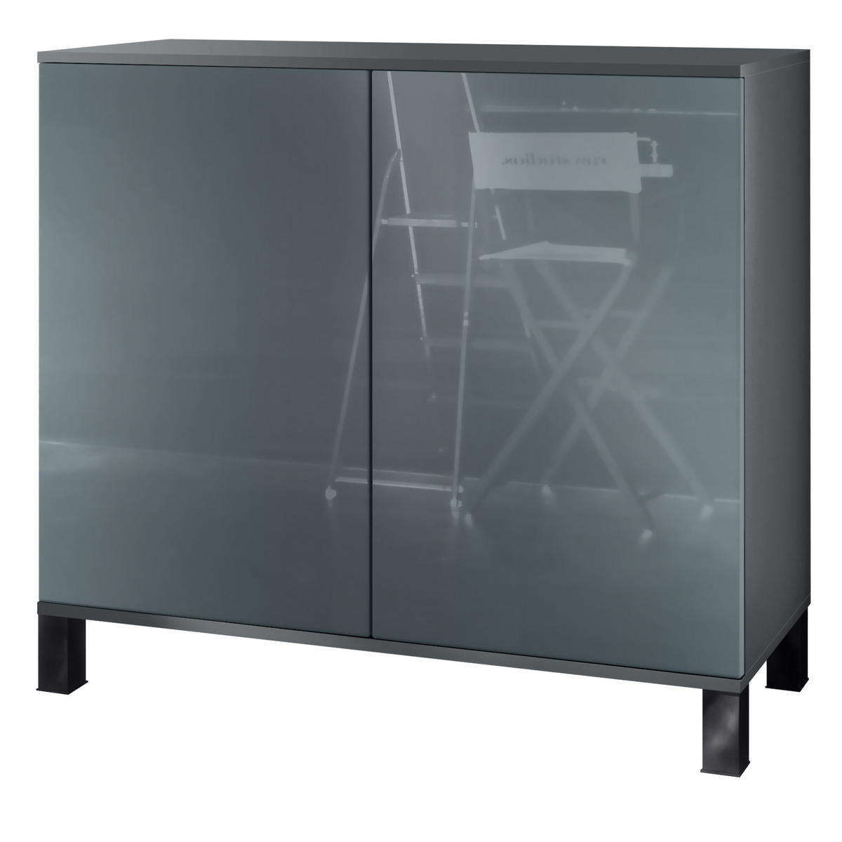 KOMMODE Skadu Grau Hochglanz - Grau, Holzwerkstoff (92.5/84.5/35cm) - Vladon