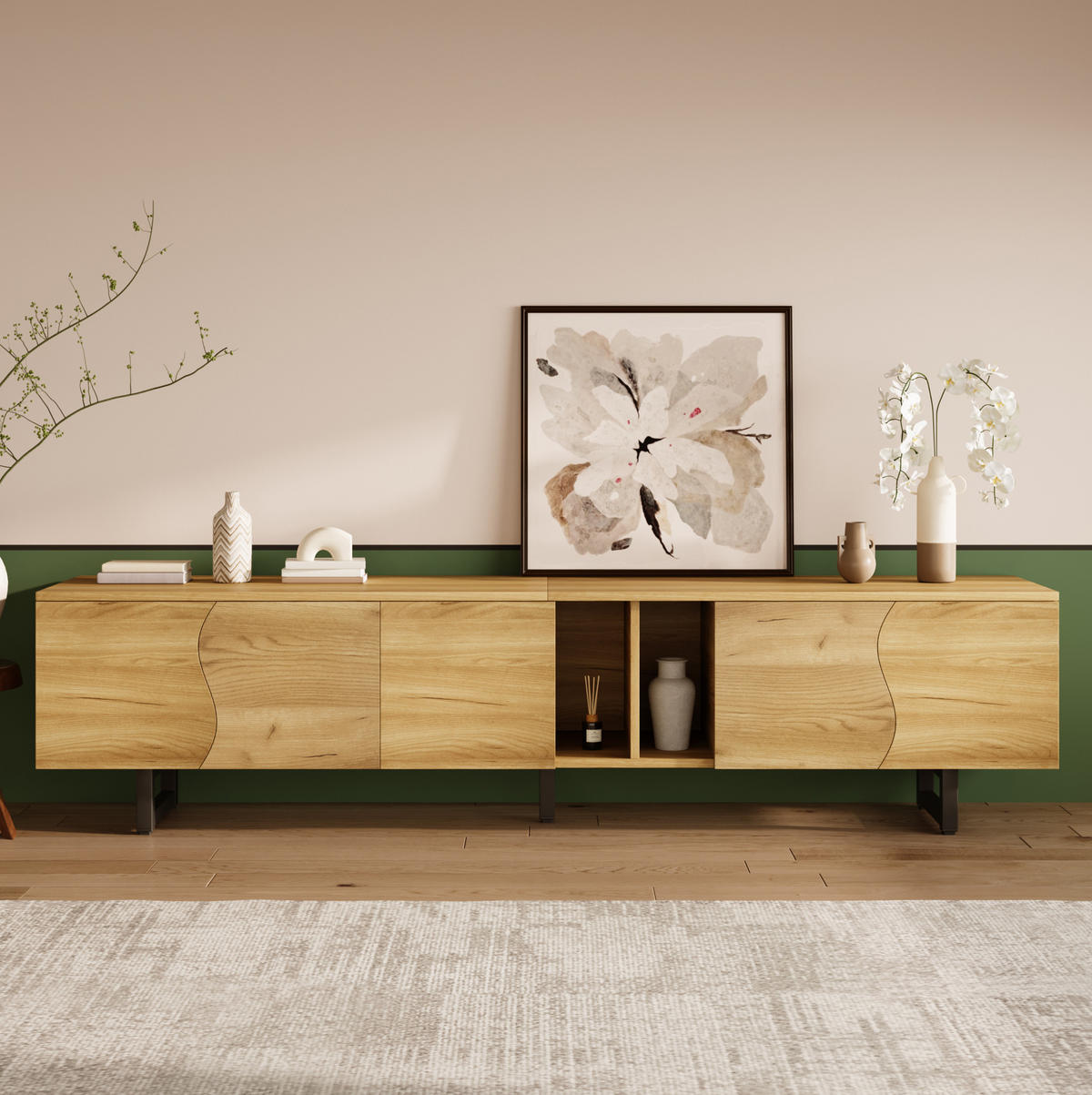 TV-SCHRANK mit Stauraum 191 x 38 x 46,5 cm Holzoptik Natur - Braun, Holzwerkstoff (38/46.5/191cm) - Beauniv