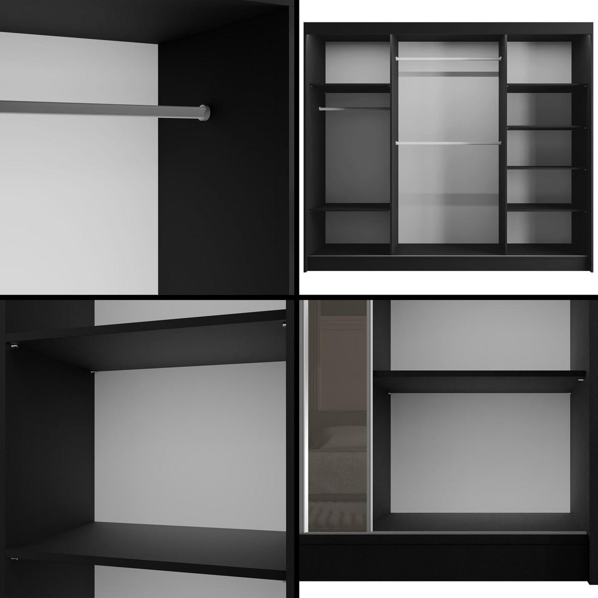 KLEIDERSCHRANK VESLI mit LED - 250 cm - Schwarz|Grau - Schwarz/Grau, Holzwerkstoff (250/215/61cm) - ALTDECOR
