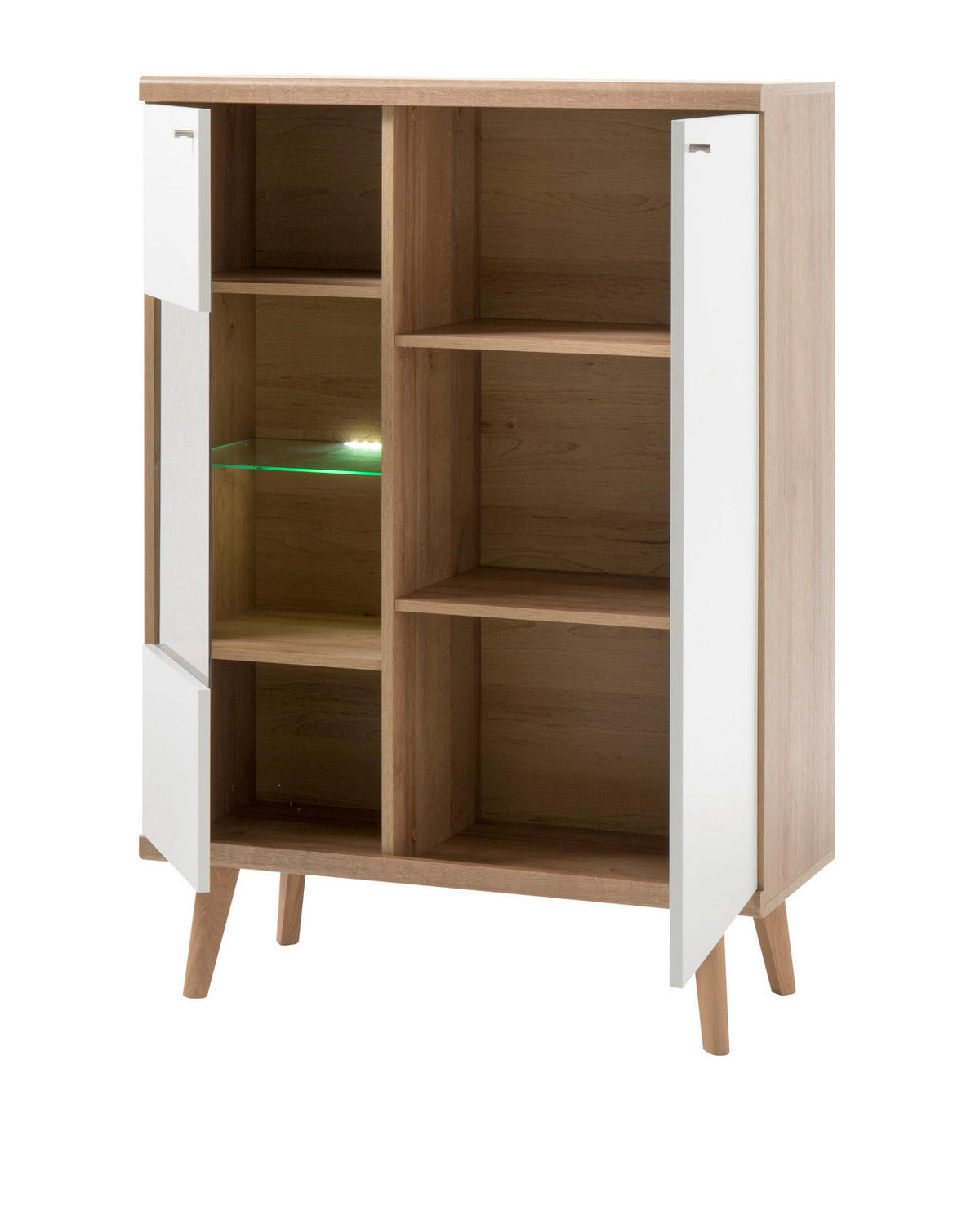 HIGHBOARD weiß Eiche Riviera, Vitrine skandinavisch 90 x 134 cm - Eichefarben/Weiß, Holz/Holzwerkstoff (90/134/40cm) - Furn.Design