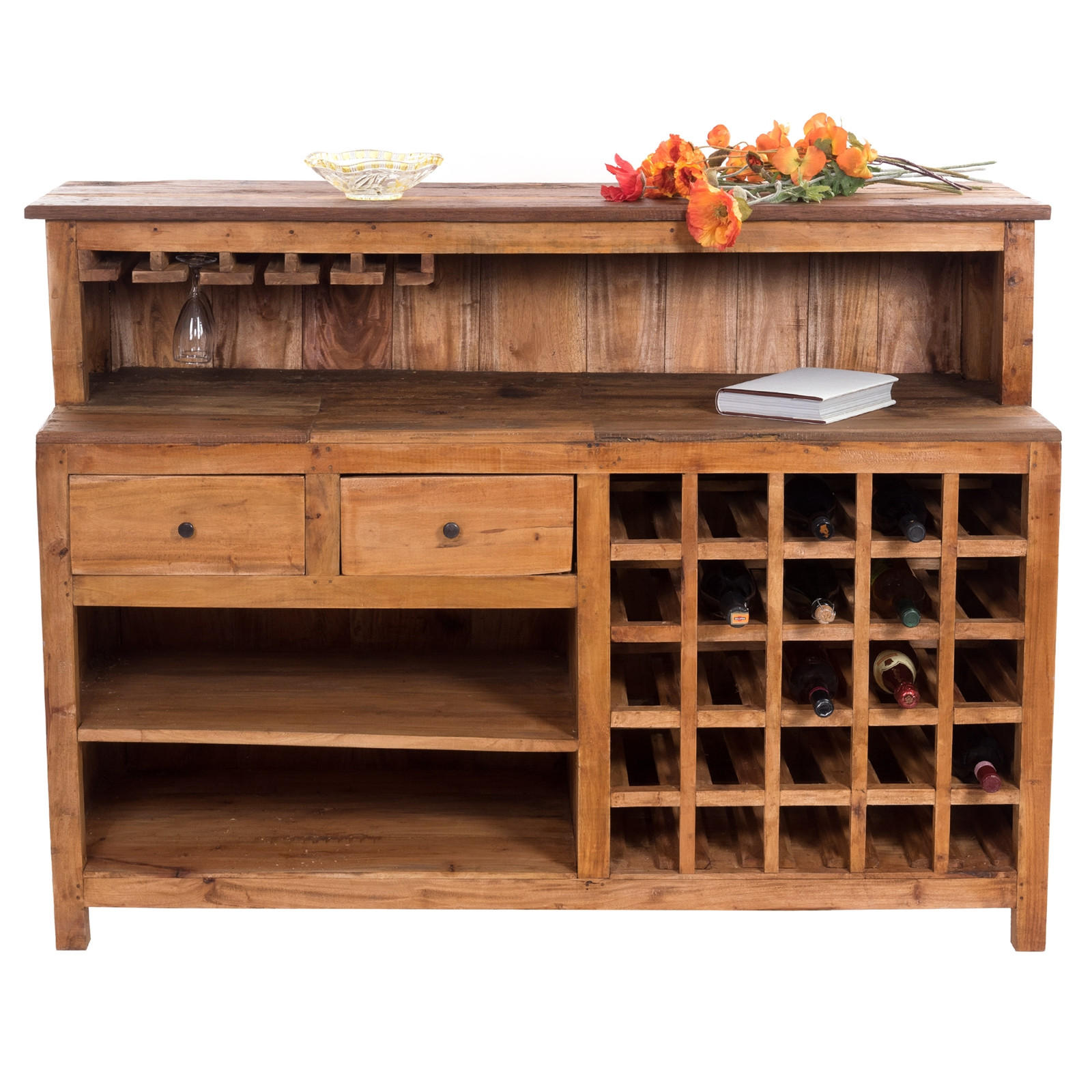 BARSCHRANK PUREWOOD Recyclingholz massiv, Vintage-Look 01 natur-vintage - Naturfarben, Holz (150/110/55cm) - DESIGN DELIGHTS
