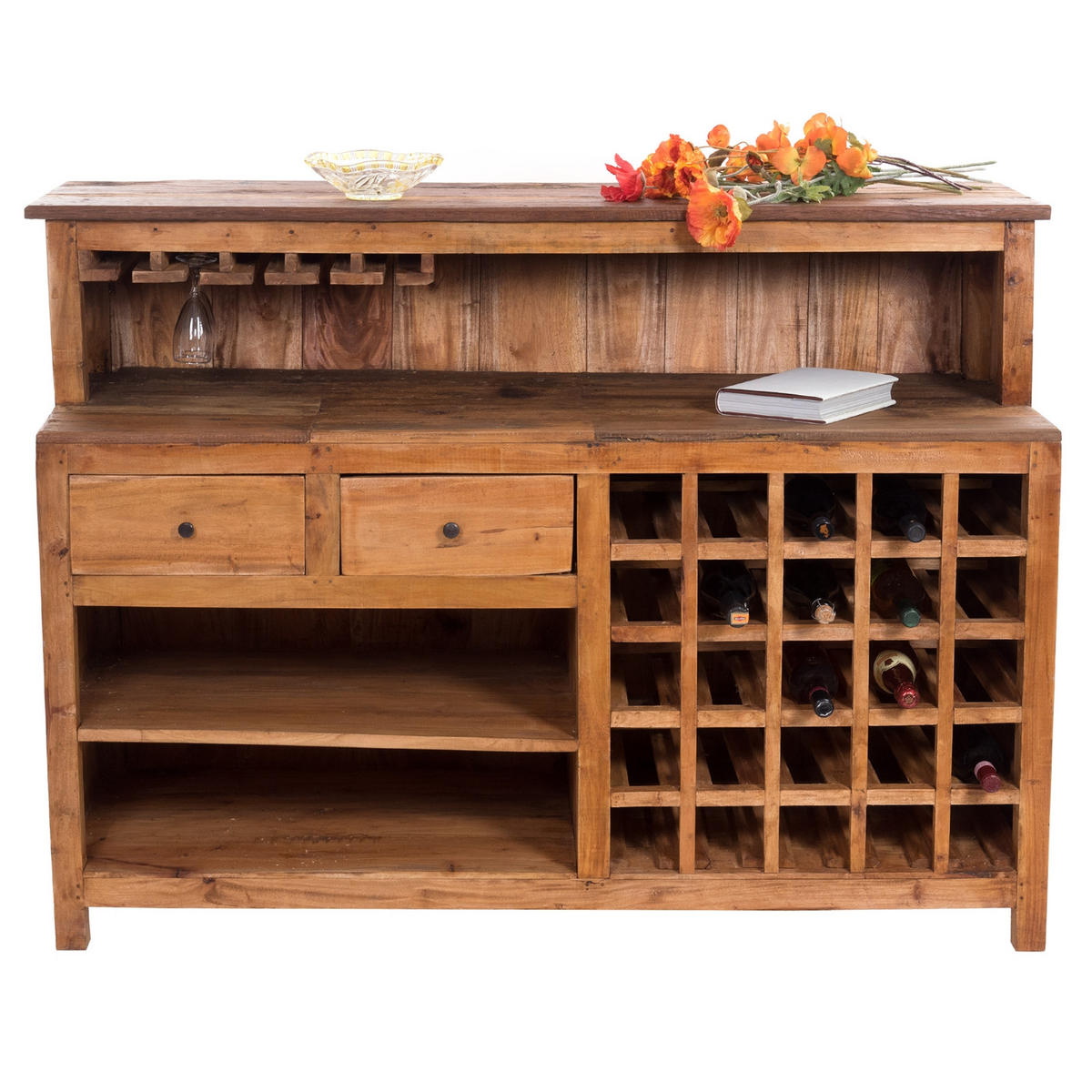 BARSCHRANK PUREWOOD Recyclingholz massiv, Vintage-Look 01 natur-vintage - Naturfarben, Holz (150/110/55cm) - DESIGN DELIGHTS