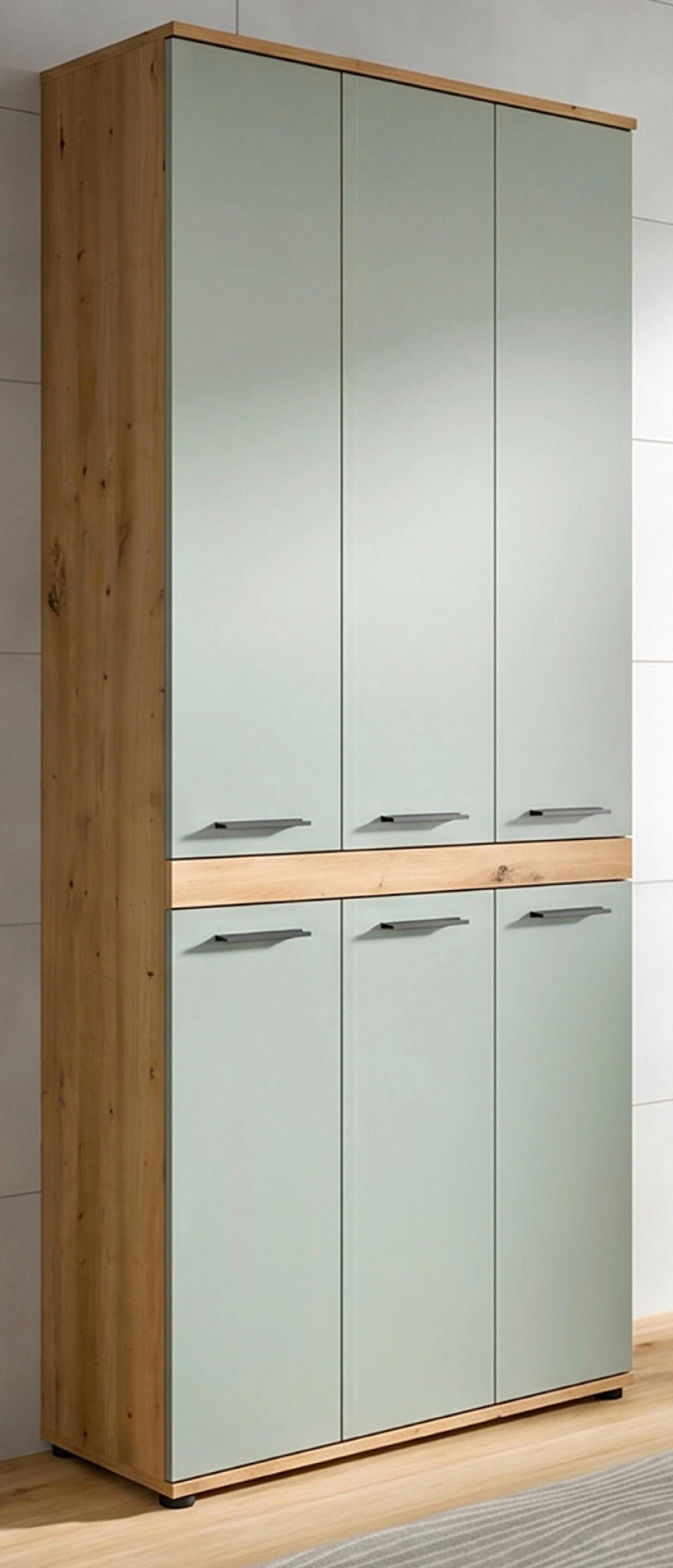 HOCHSCHRANK Salbei, Artisan Eiche 90 x 191 cm, Badschrank XXL - Salbeigrün/Schwarz, Holzwerkstoff/Kunststoff (90/191/31cm) - Inn.Furn