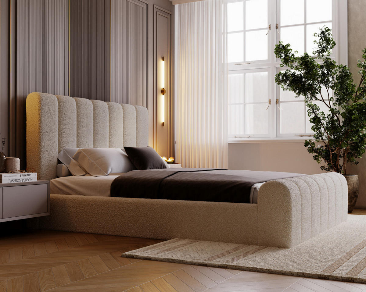 POLSTERBETT 140x200 Valetta mit Bettkasten, Bouclé Beige - Beige, Holz/Textil (140/200cm) - Emporius