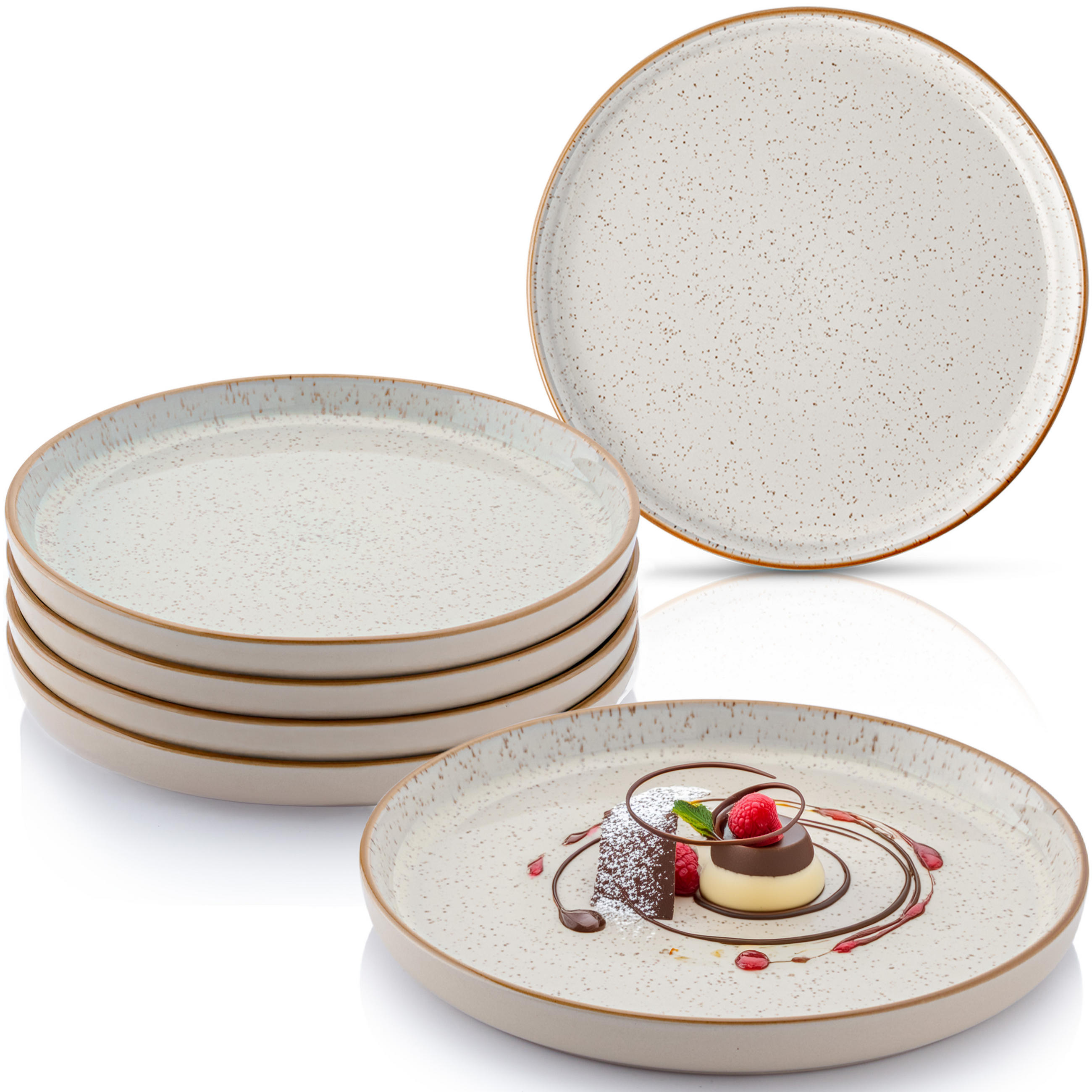 DESSERTTELLER SET RIO CREME - 6 teilig aus Steingut - Creme, Stein (32cm) - Sänger