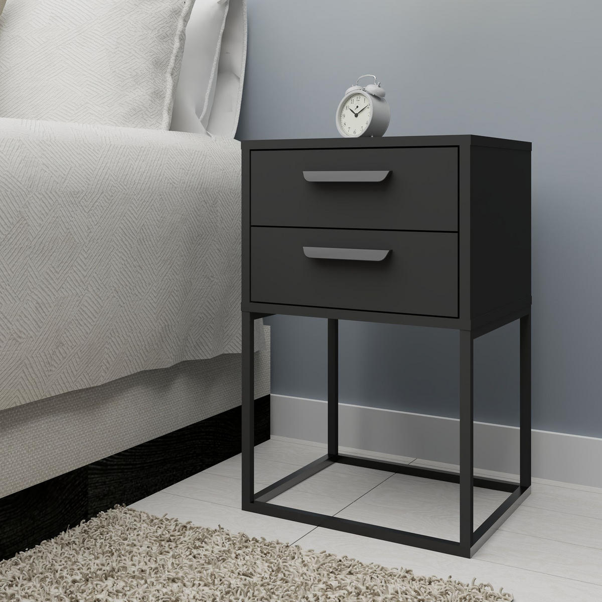 NACHTTISCH RECTUS 2-er Set - Anthrazit/Schwarz, Holzwerkstoff (60/65/39cm) - KONSIMO®