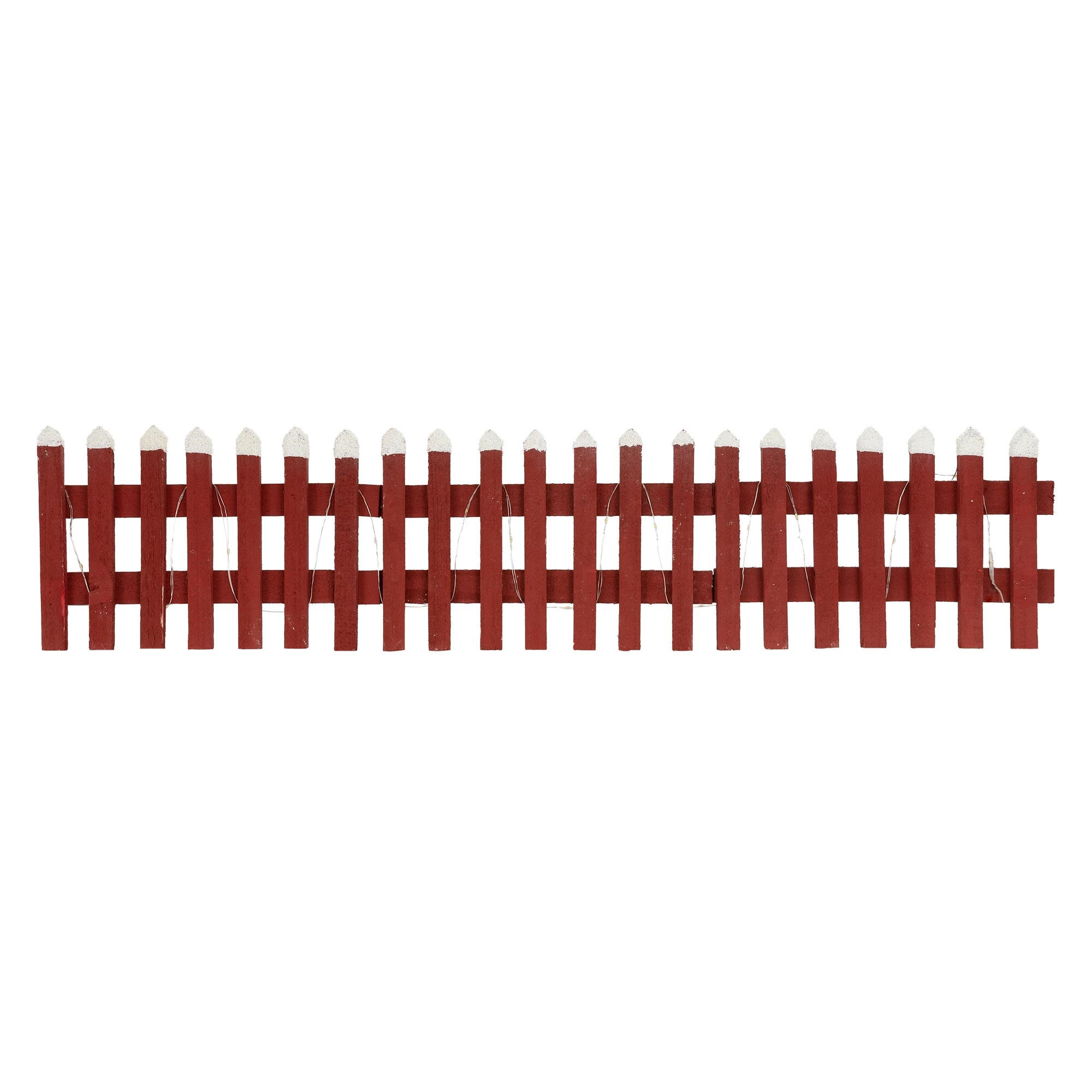 DEKO HOLZ ZAUN Rot mit LED Warmweiß 90x21 cm batteriebetrieben & Timer - Rot, Holz (2/21/90cm) - ECD-Germany