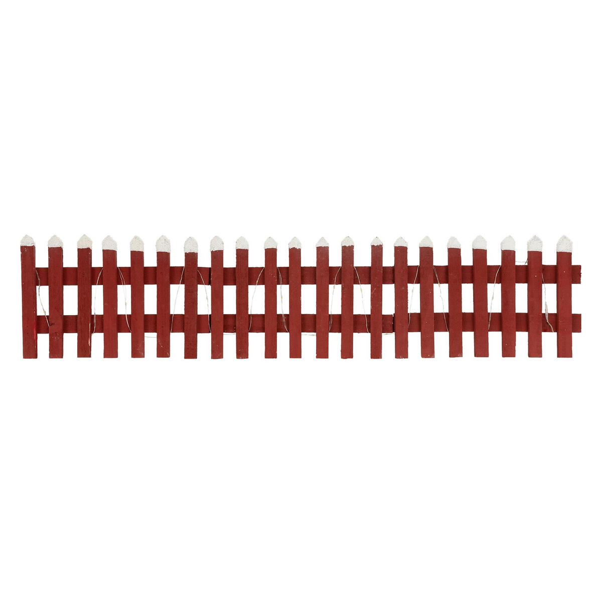 DEKO HOLZ ZAUN Rot mit LED Warmweiß 90x21 cm batteriebetrieben & Timer - Rot, Holz (2/21/90cm) - ECD-Germany
