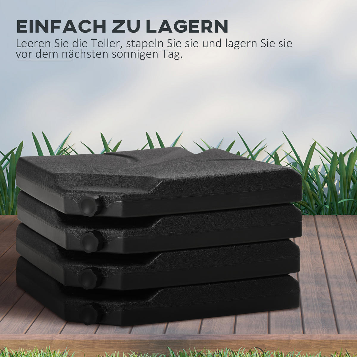 SONNENSCHIRMSTÄNDER 4-teilig Schirmgewicht - Schwarz, Kunststoff (103/103cm) - Outsunny