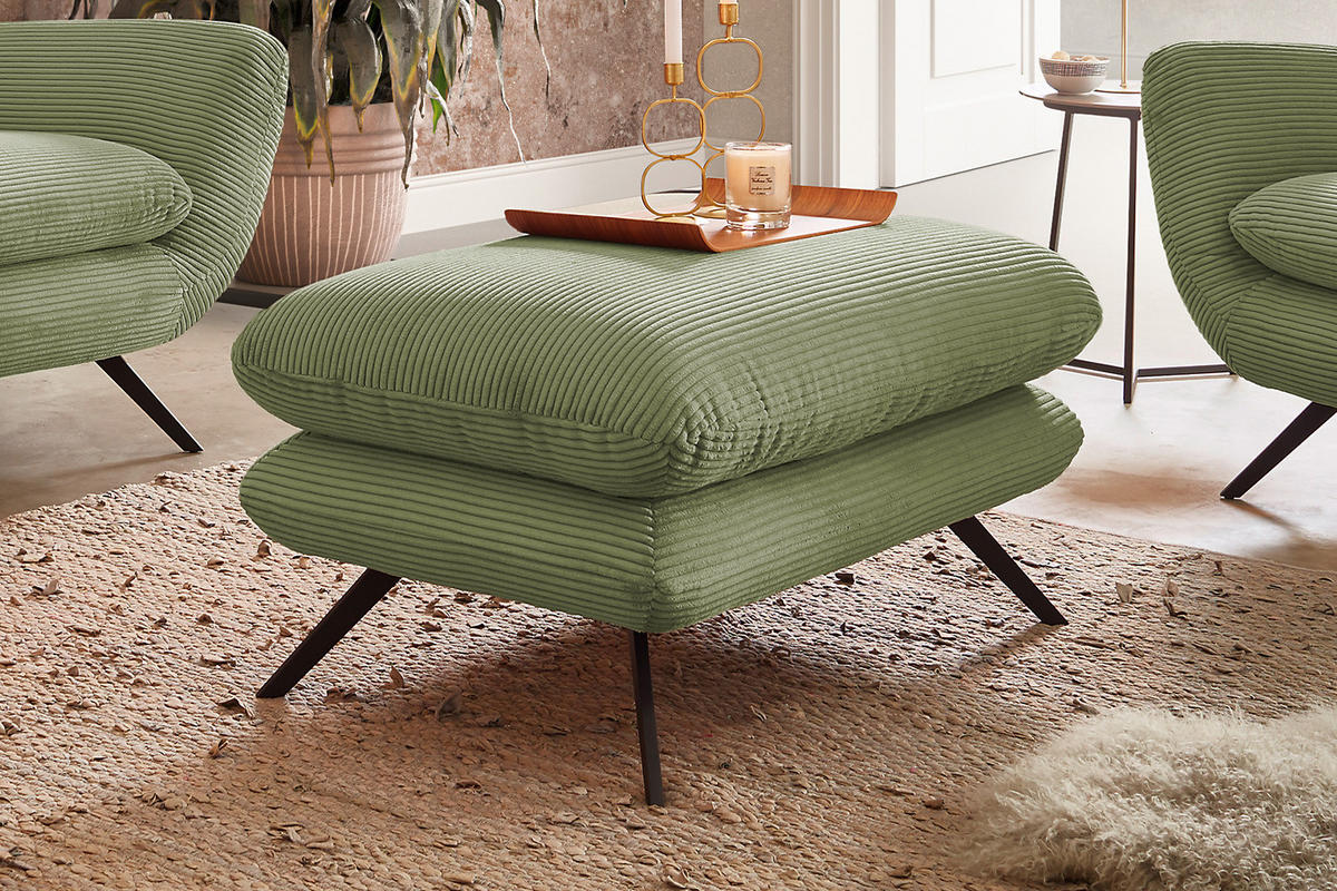 SITZGRUPPE CHARME Grün Cord - Schwarz/Grün, Textil/Metall (225/94/95cm) - KAWOLA