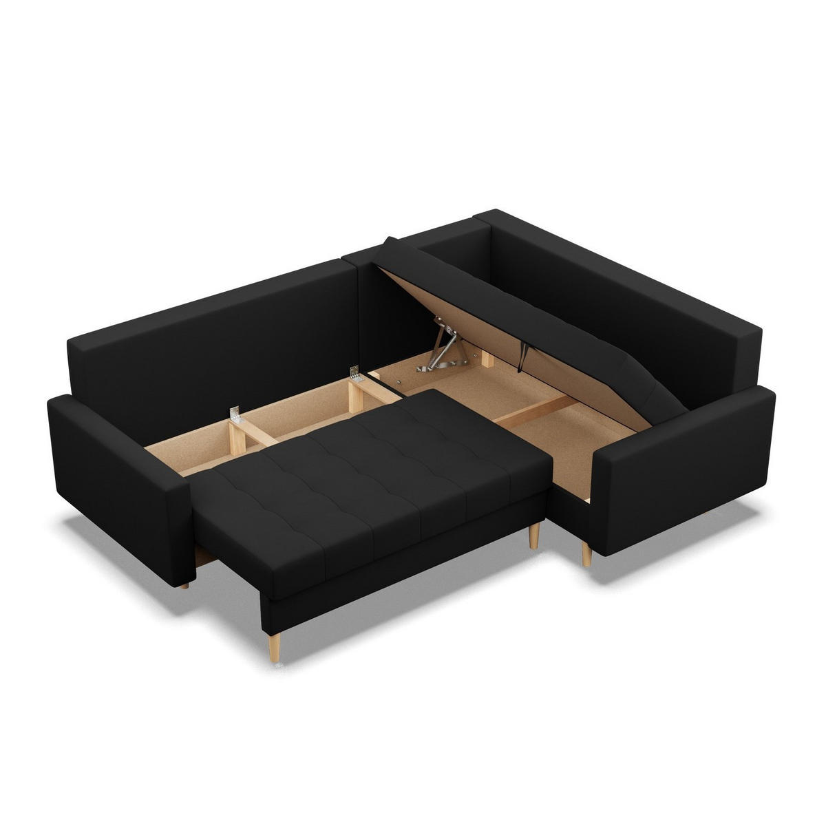 ECKSOFA RECHTS MIT SCHLAFFUNKTION ELMA, Schwarz - Schwarz, Textil (223/172cm) - Mebligo