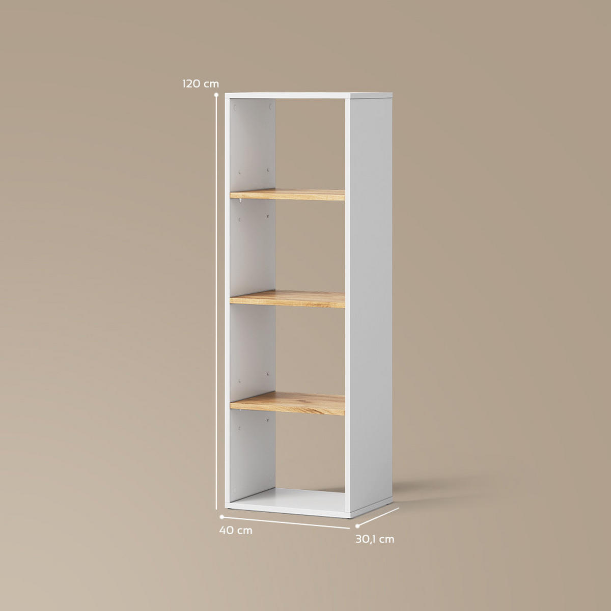 BÜCHERREGAL Lorena Weiß/Goldkraft Eiche mit 4 Fächern - Weiß, Holzwerkstoff (40/120/30cm) - Livinity®