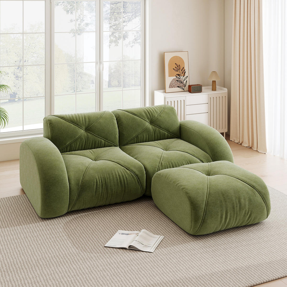 2-SITZER ECKSOFA Chenille Grün - Grün, Textil (204/171cm) - WISHDOR