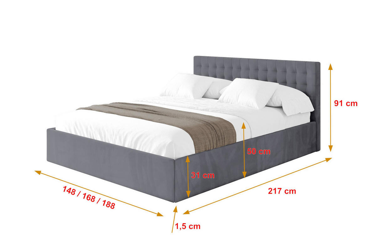 POLSTERBETT mit Bettkasten und Lattenrost, Boxbett ohne Matratze - PARI 180x200 Dunkelgrau - Dunkelgrau, Holzwerkstoff/Textil (180/200cm) - ALTDECOR