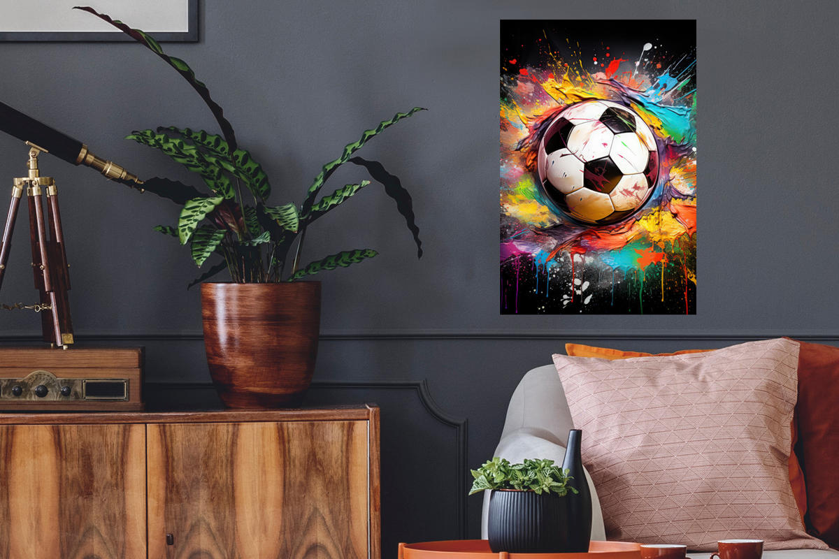 WANDTATTOO Fußball - Farbe - Farben - Schwarz - Weiß 40x60 cm - Weiß, Kunststoff (40/60/0.1cm) - MuchoWow
