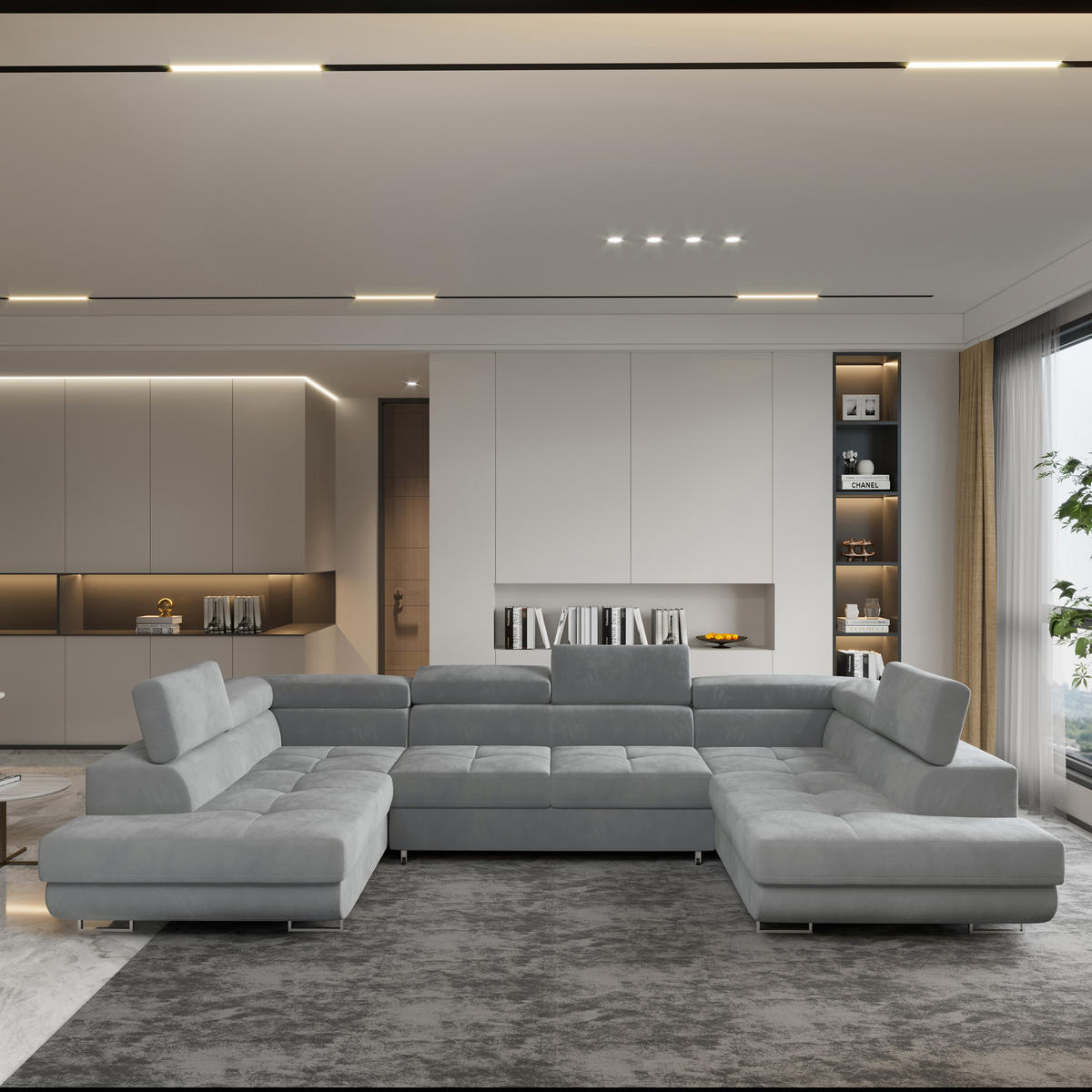 ROHOVÁ SEDAČKA RAGGIO světle šedá - stříbrná/světle šedá, kov/dřevo (336/202cm) - MASSENO