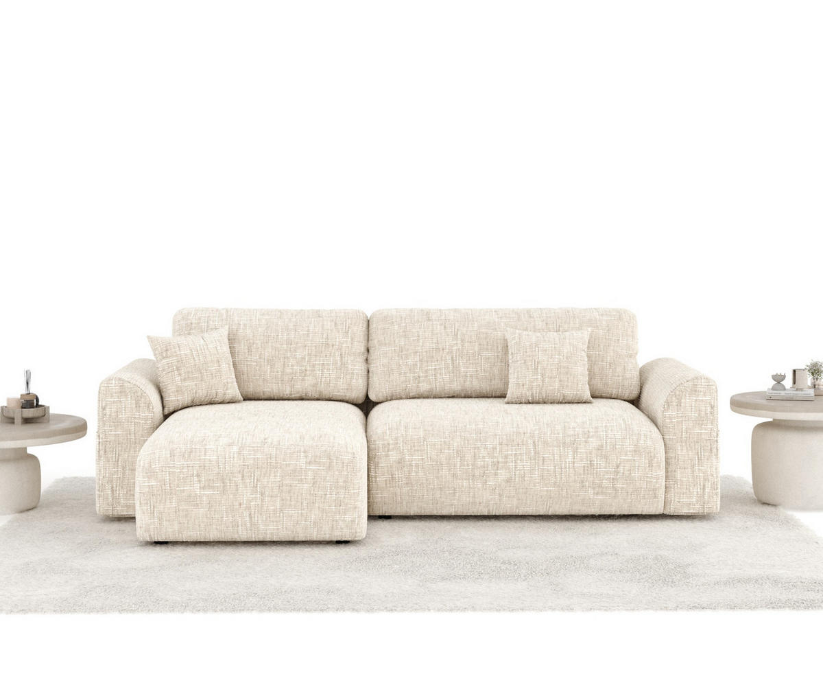 ECKSOFA MIT SCHLAFFUNKTION Bodega Creme Webstoff - Creme/Schwarz, Holz/Holzwerkstoff (235/138cm) - Maison de Reve
