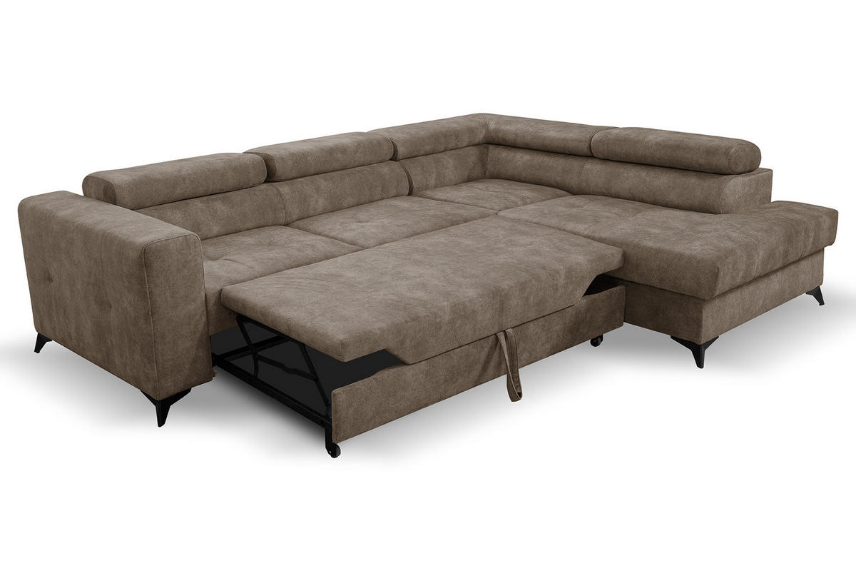 ECKSOFA Palermo L-Form mit Schlaffunktion Bettkasten 267 cm Wohnzimmer rechts braun - Braun, Kunststoff (106/267cm) - Margaret Hadas24