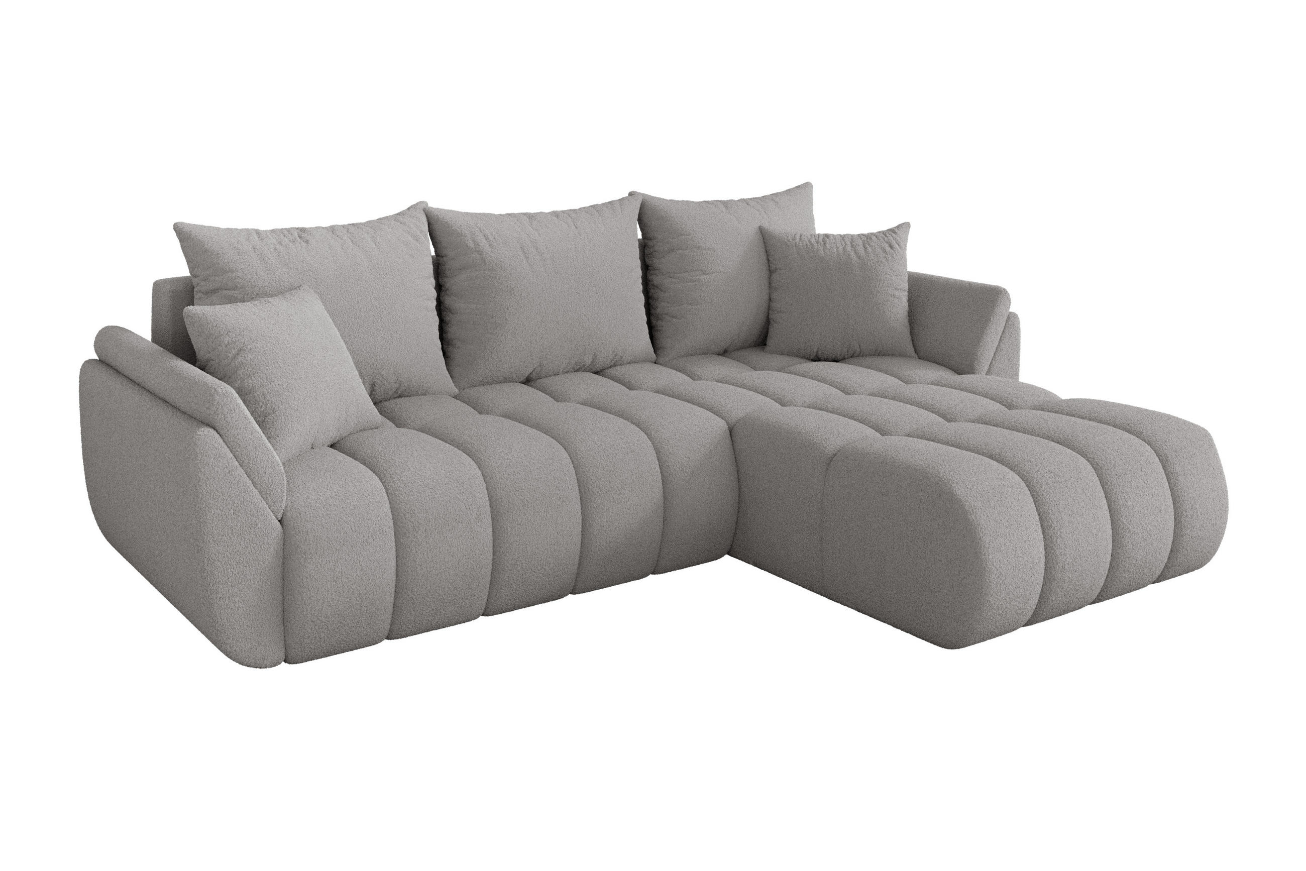 ALTDECOR ROHOVÁ SEDAČKA s funkcí spaní, otoman vpravo TOKO-L-v1 277x194x86 světle šedá bouclé