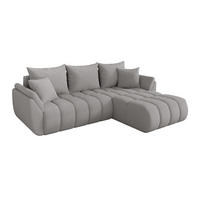 ROHOVÁ SEDAČKA s funkcí spaní, otoman vpravo TOKO-L-v1 277x194x86 světle šedá bouclé - černá/stříbrná, kompozitní dřevo/textil (277/194cm) - ALTDECOR