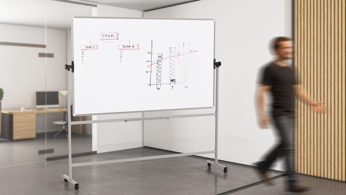 MOBILES Board, Serie: TM Idea/Flex – mit doppelseitiger Whiteboard-Oberfläche, drehbar, 200x120 cm - Weiß, Metall (200/120/62cm) - ALLboards