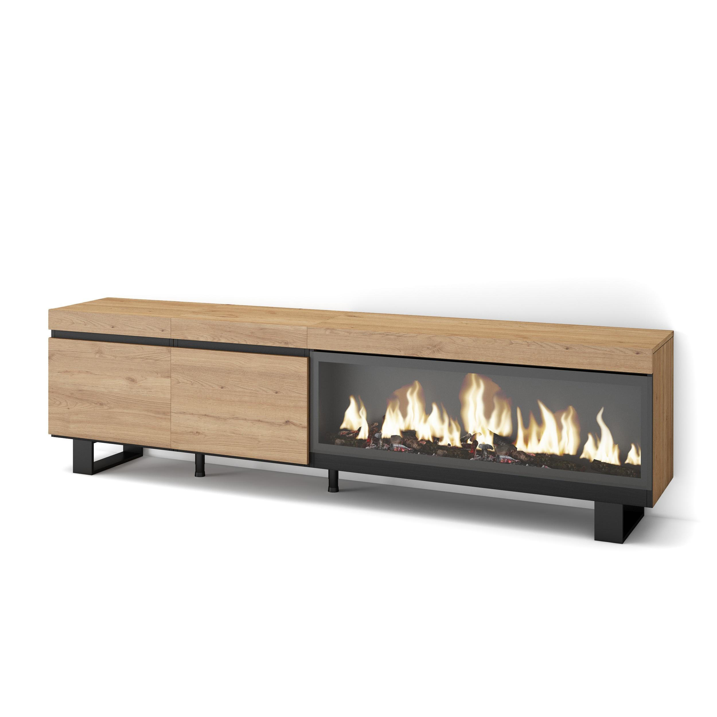 LOWBOARD, Tv-Schrank Elektrokamin XXL, eiche, 208/35/57cm - Eichefarben/Schwarz, Holzwerkstoff (208/57/35cm) - Skraut Home
