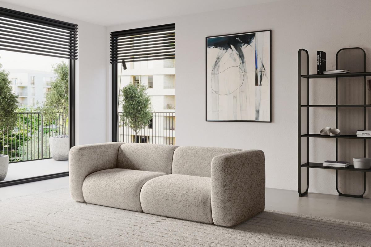 MODULARES Sofa 2-SITZER MIRA-S1 228x89x70 Beige cm Velours - Beige/Schwarz, Holzwerkstoff/Kunststoff (228/70/89cm) - ALTDECOR