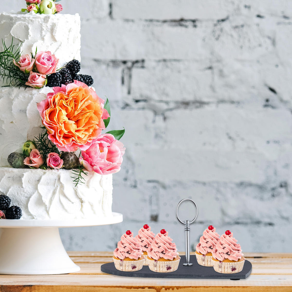 SCHIEFERPLATTE - Schwarz, Stein/Metall (25/13/25cm) - Relaxdays