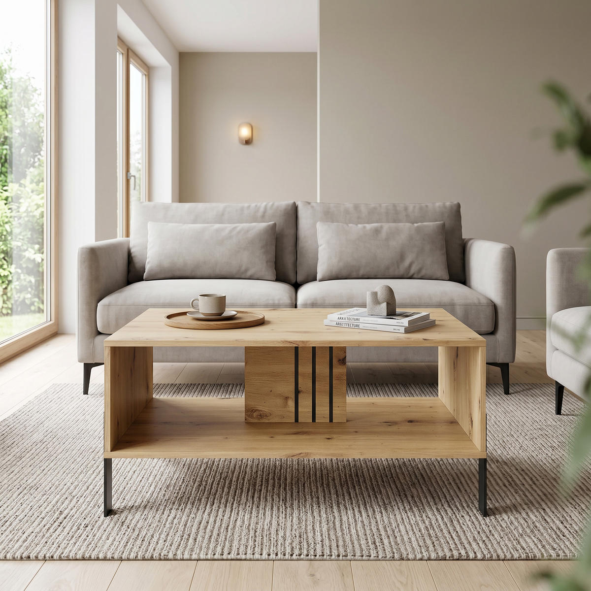 COUCHTISCH VALOZA 100 cm Eiche Artisan - Schwarz/Eiche Artisan, Holzwerkstoff (55/100/47cm) - MASSENO