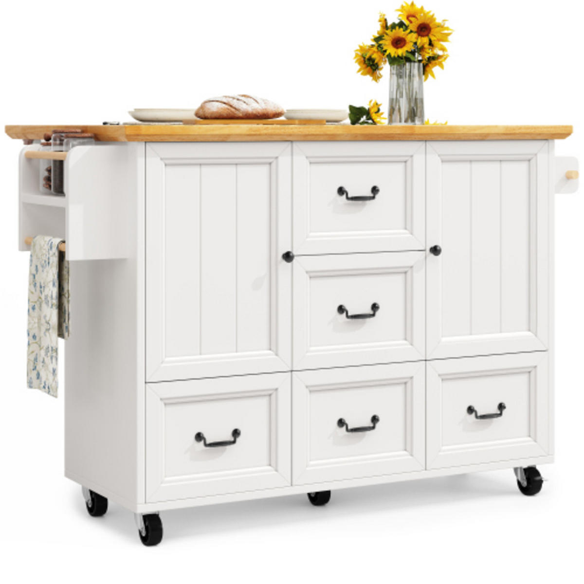 KÜCHENINSEL 120×45-73×93 cm ausziehbarer aus MDF und Metall mit viel Stauraum, weiß - Weiß, Holzwerkstoff (120/93/73cm) - Luhomfu