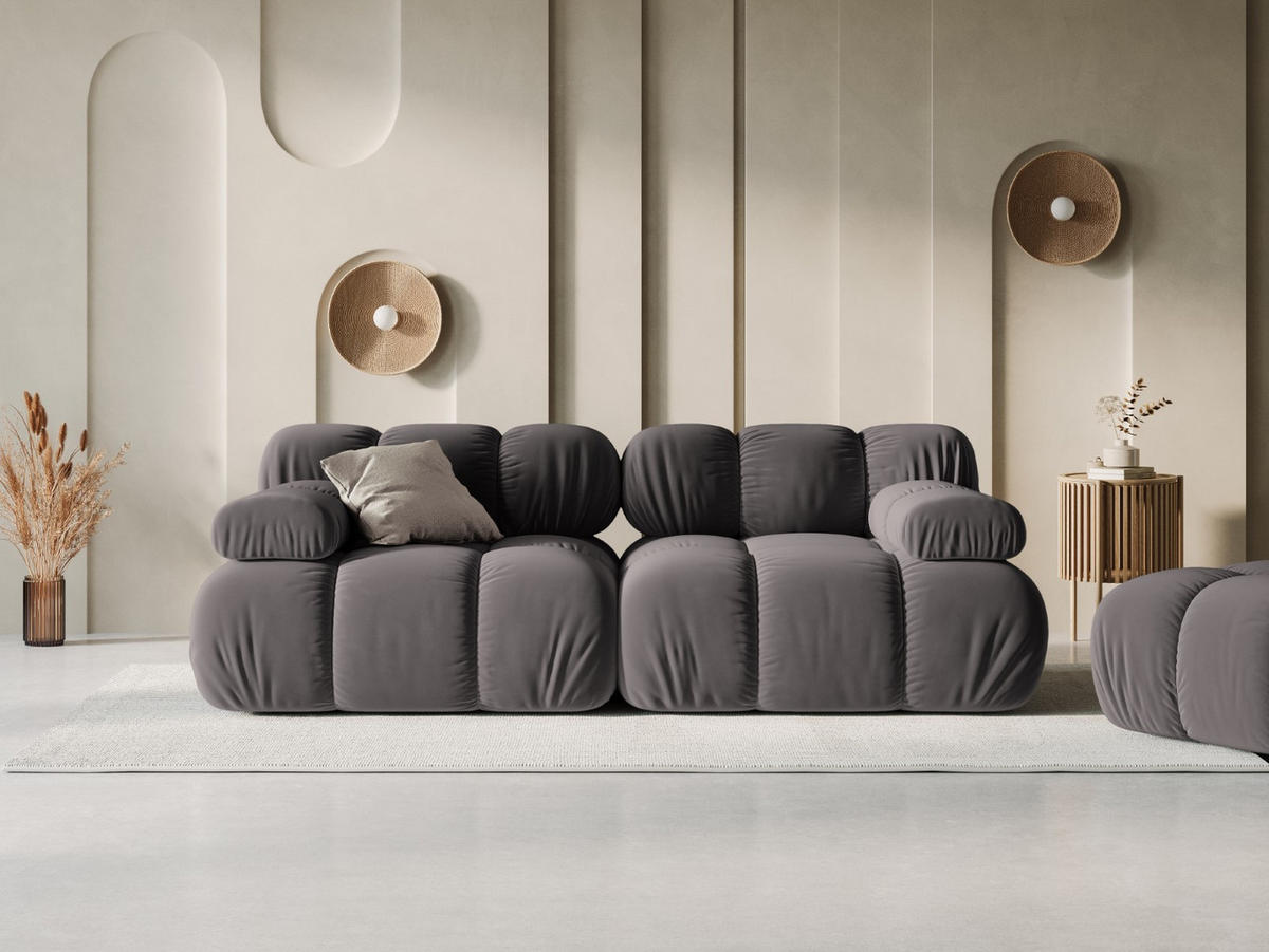 MODULARES-SOFA Bellis aus Samt dunkelgrau 2 Sitzplätze - Dunkelgrau, Textil (94/63/188cm) - Micadoni