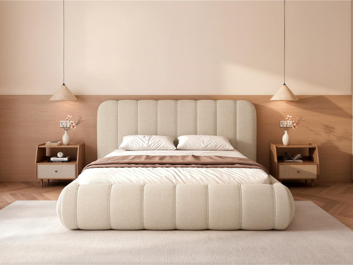 POLSTERBETT Gallo 160x200 cm Beige Schlingengewebe – (Doppelbett mit Bettkasten, Lattenrost, voluminöses Kopfteil) - Beige, Holz/Holzwerkstoff (160/200cm) - Ravio