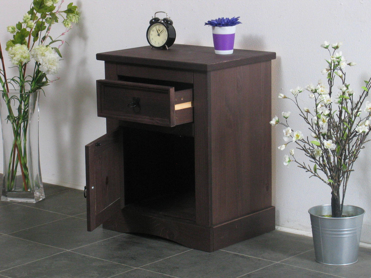 NACHTSCHRANK gebeitzt und Wachs - Schwarz, Holzwerkstoff (53/66/38cm) - ebuy24