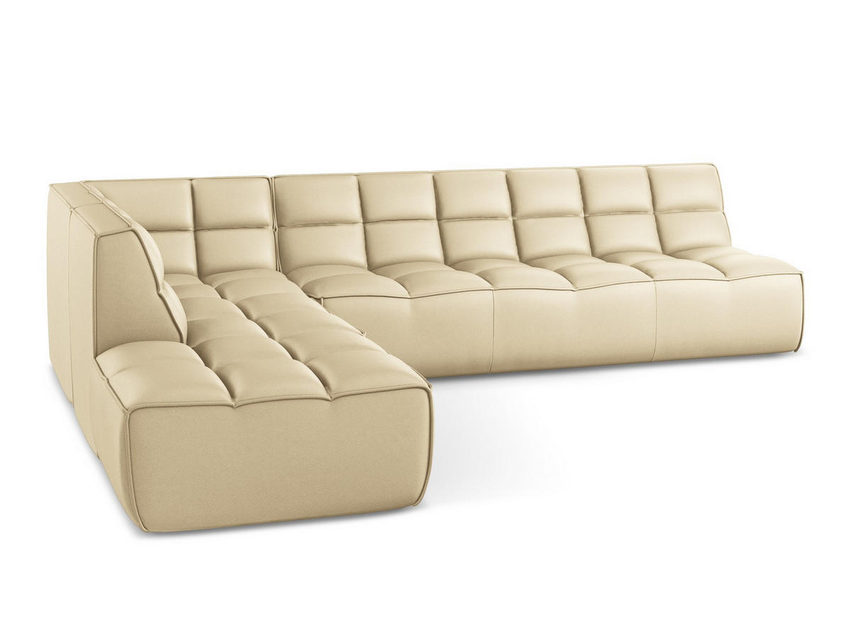 ECKSOFA Beidseitig Kunstleder Beige - Beige/Schwarz, Leder/Kunststoff (308/258cm) - Makamii
