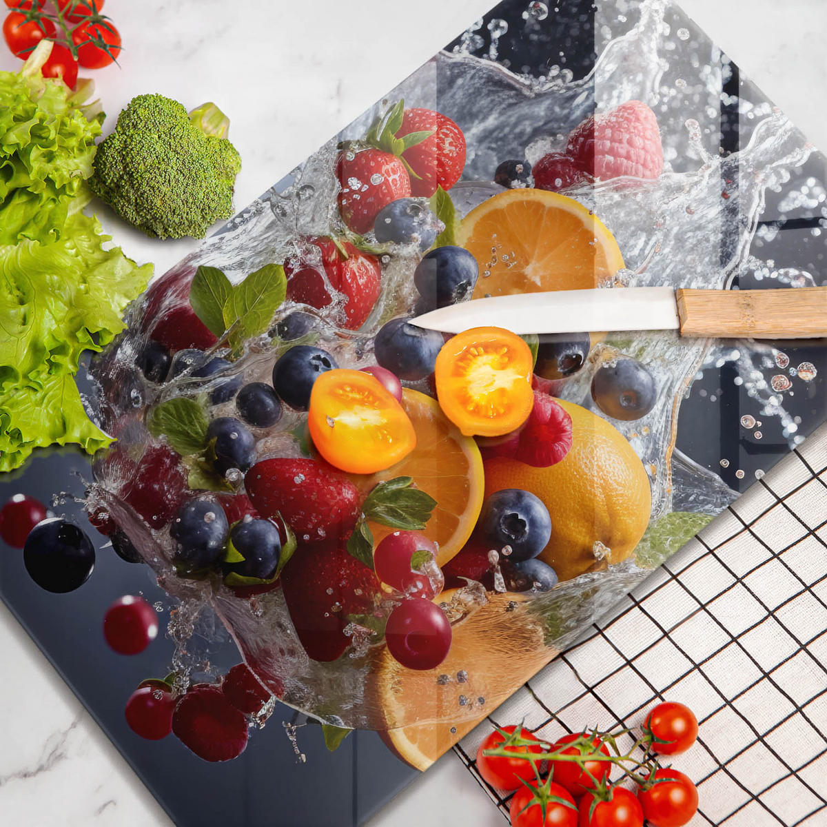 GLASPLATTE 30x52 cm Früchte im Wasser - Multicolor, Glas (30/52cm) - Wallfluent