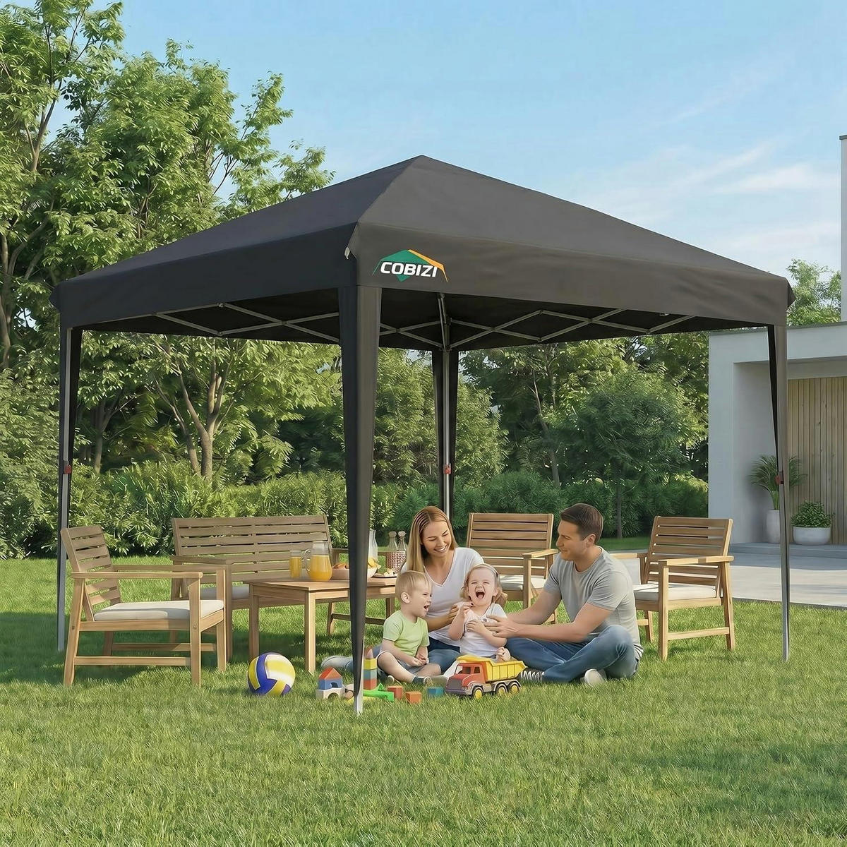 FALTPAVILLON 3x3m Wasserdicht UV-Schutz Schwarz - Schwarz, Textil (300/260/300cm)