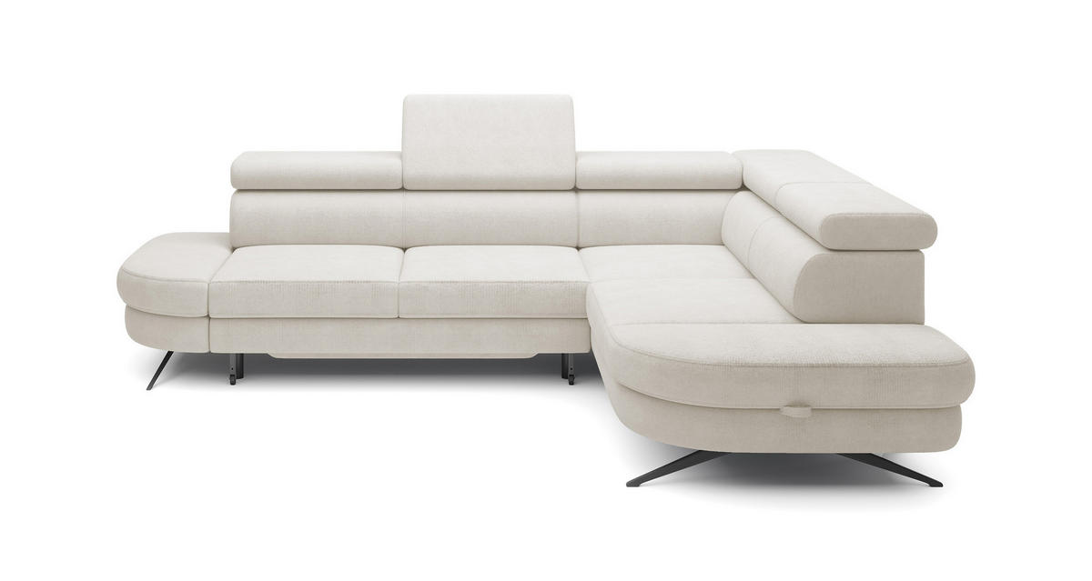 ECKSOFA OTIS L-förm, Schlaffunktion, verstellbare Kopfstützen, in AURORA-Stoff, lose Rückenkissen, freistehend, RECHTS 276x218x97 cm White - Weiß, Holz/Textil (276/218cm) - DomoHome