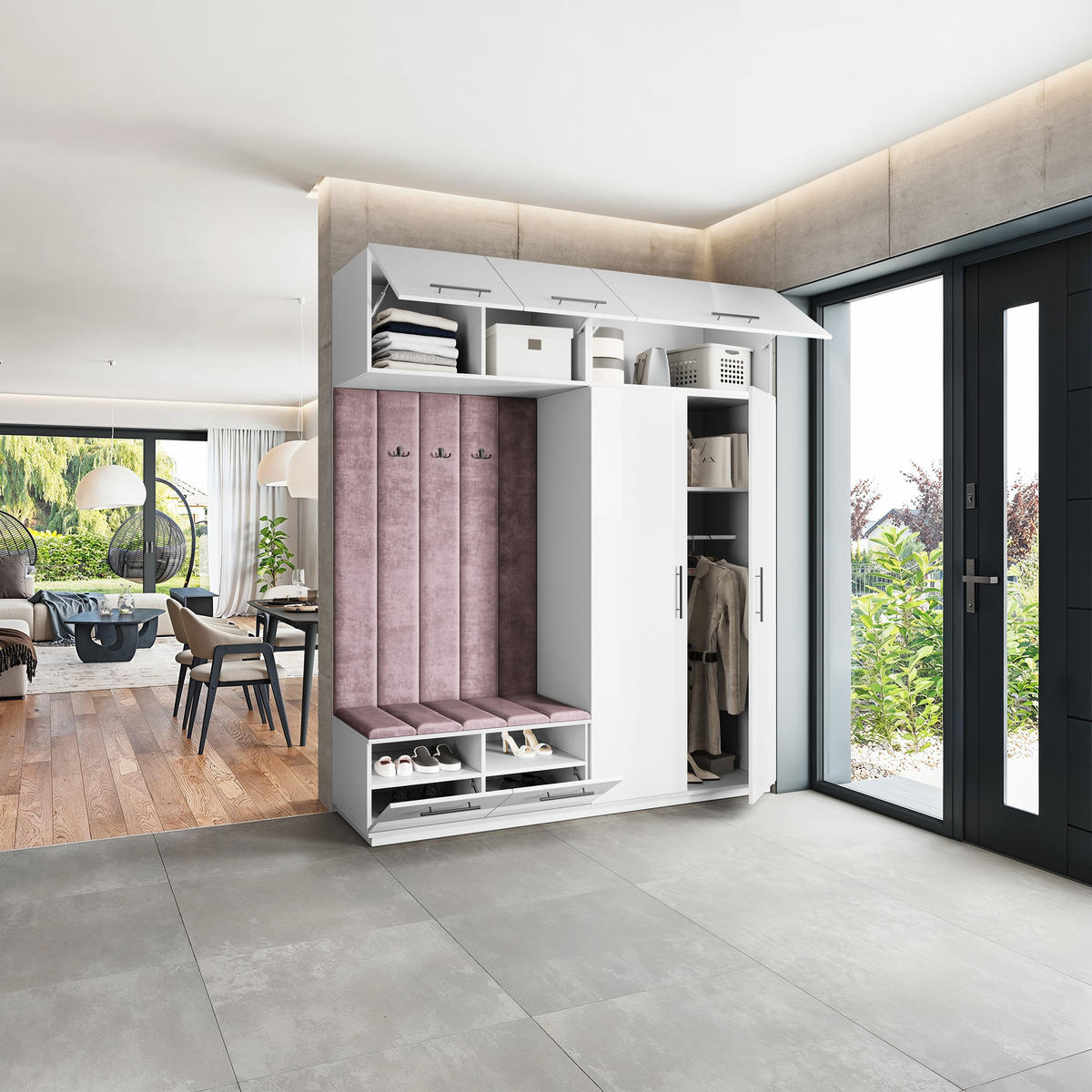 GARDEROBENSCHRANK REMA 200/240/60 cm Modern Garderobe-Set Weiß - Lila/Weiß, Holzwerkstoff (200/240/60cm) - MASSENO