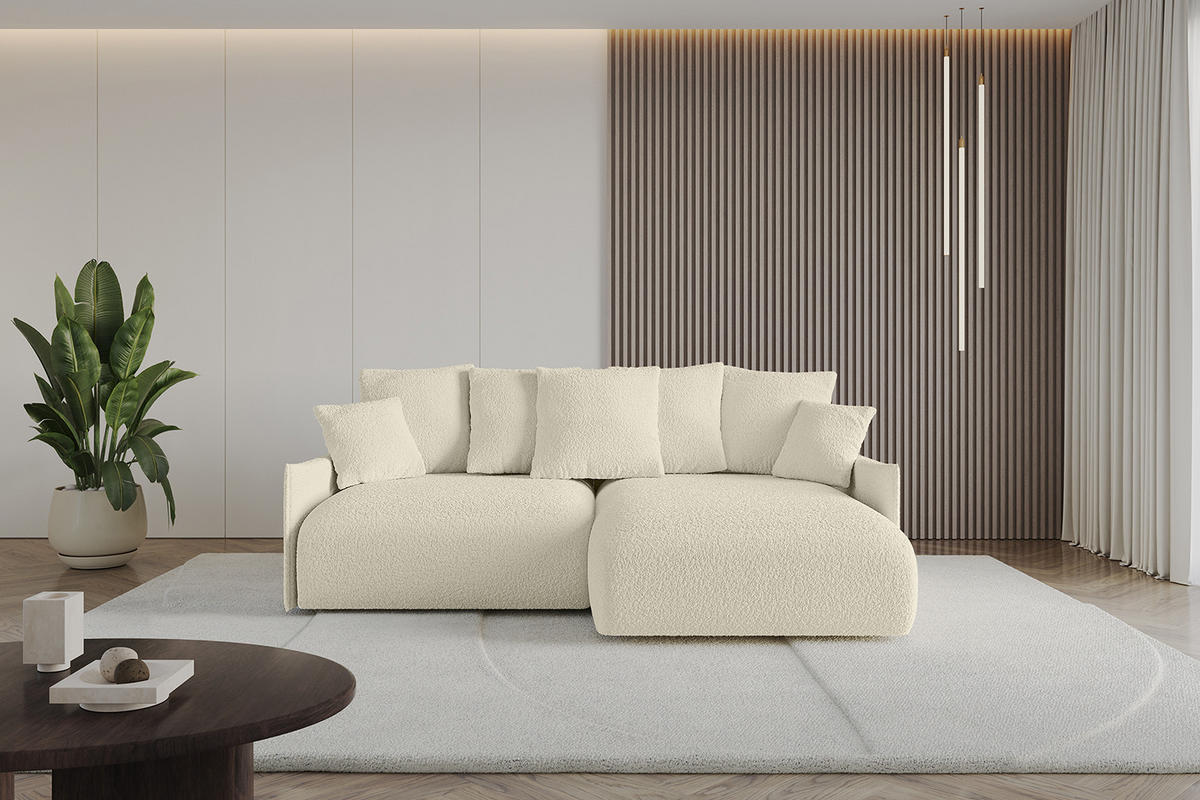 ECKSOFA Ottomane rechts ONESK-L -v1 216x177x72 Beige Bouclé - Creme, Holzwerkstoff/Kunststoff (177/216cm) - ALTDECOR