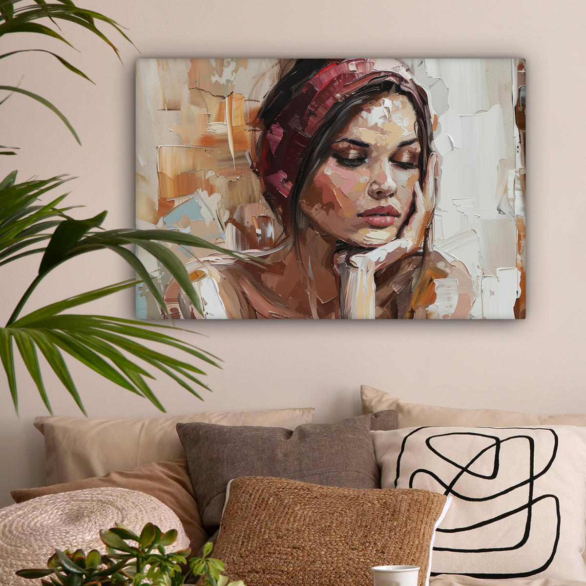 LEINWANDBILD Frau - Lackierung - Porträt - Modern Wanddeko 90x60 cm - Altrosa, Textil (90/60cm) - MuchoWow