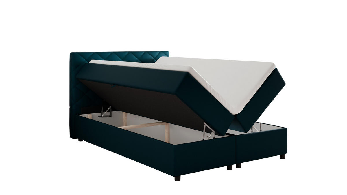 BOXBETT Diamaro 140x200 cm mit Bettkasten und Topper - Dunkeltürkis - Türkis, Holz (140/200cm) - Panda Möbel