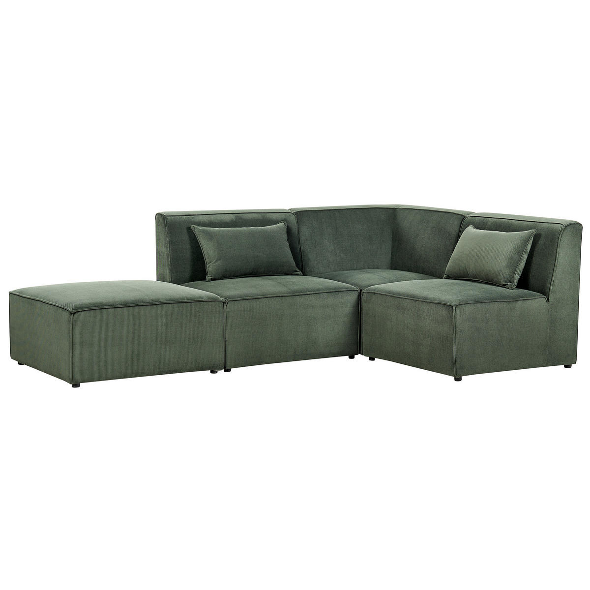 3-SITZER-ECKSOFA Cord dunkelgrün rechtsseitig mit Ottomane Lemvig - Grün, Textil (250/166cm) - Beliani