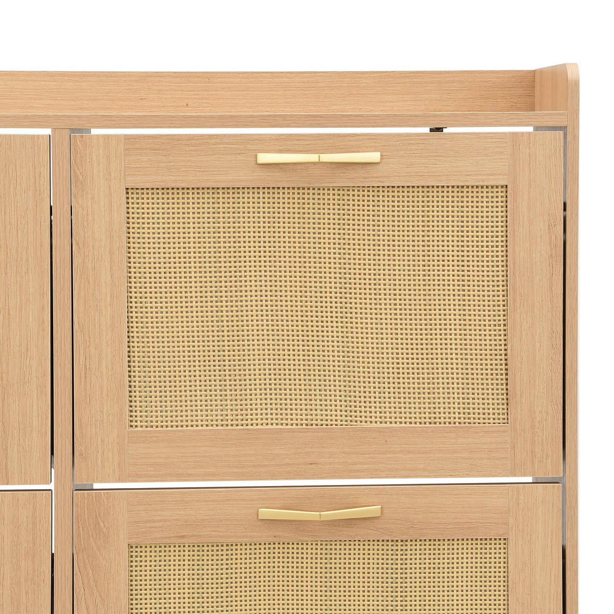 SCHUHSCHRANK in Eichenfarben Schuhkipper mit 4 Rattantüren für Eingangsbereich und Flur, B108.5/T24/H100 cm - Eichefarben/Goldfarben, Holzwerkstoff/Metall (108.5/100/24cm) - STILVORA