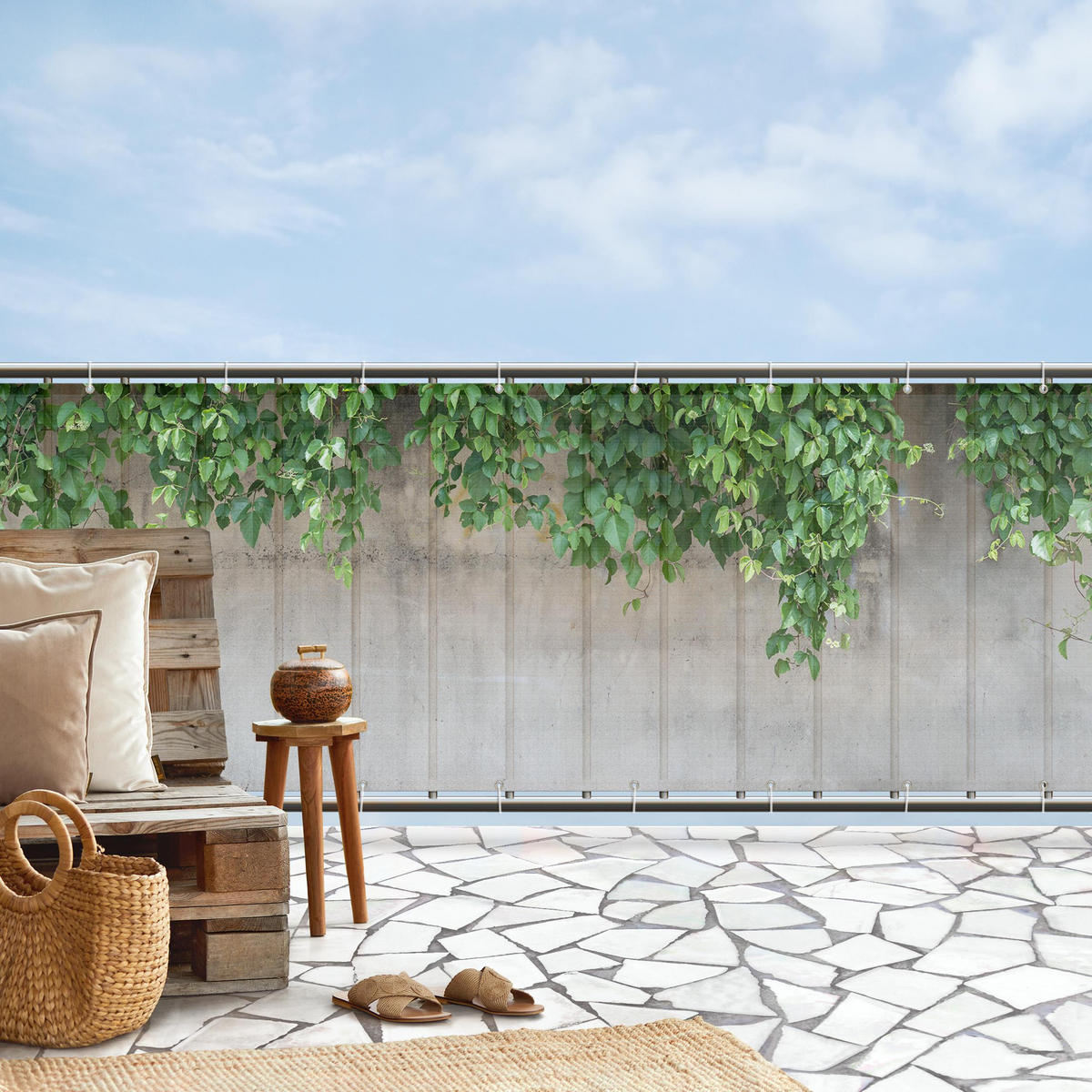 BALKON SICHTSCHUTZ Mauer mit Efeu 100/50 cm - Grün, Kunststoff (100/50cm) - Bilderwelten