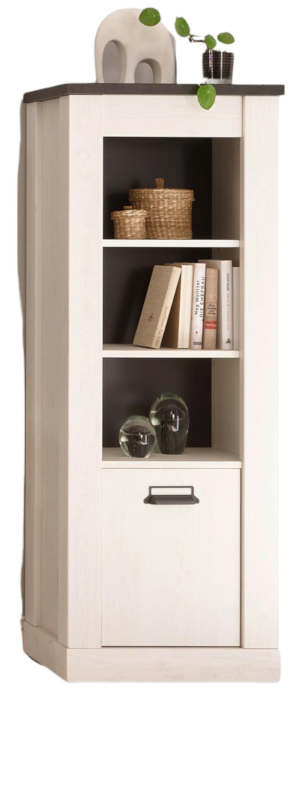 REGAL weiß Pinie, anthrazit, Landhaus, Regalschrank 51 x 146 cm - Anthrazit/Weiß, Holzwerkstoff/Metall (51/146/38cm) - Furn.Design
