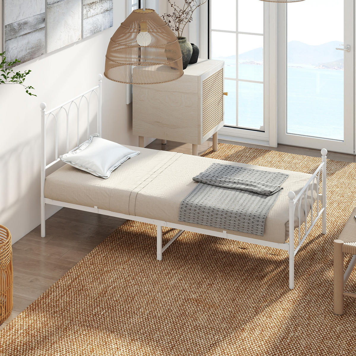 EINZELBETT 90/200 cm Weiß Bettgestell aus Metall - Weiß, Metall (90/200cm) - OKWISH