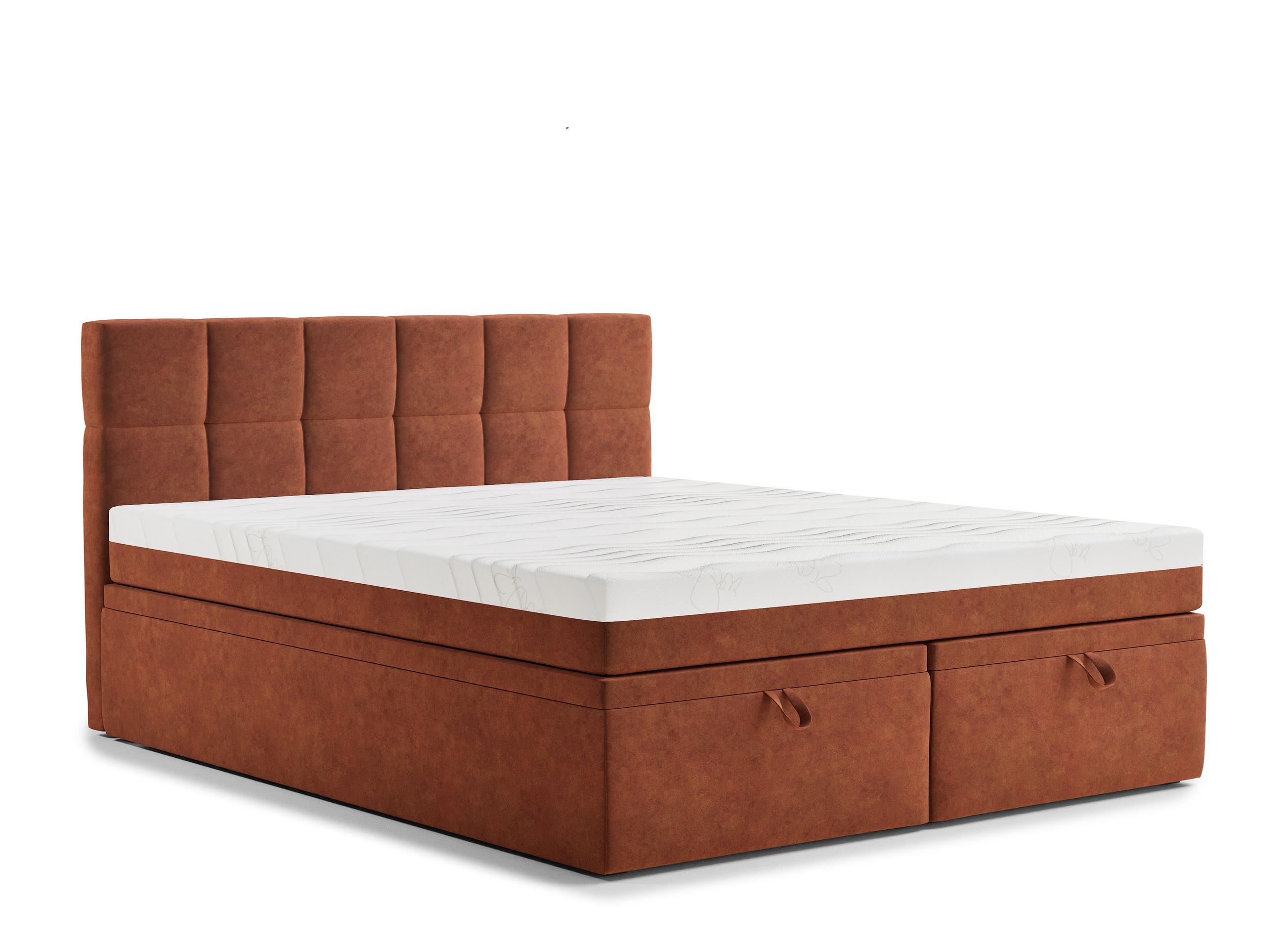 BOXBETT 200/200 cm Gotu S, in Kupferfarbe, Matratze, gepolstertes Kopfteil, Bettkasten, H3 = fest - Schwarz/Kupferfarben, Holz/Holzwerkstoff (200/200cm) - Maison de Reve